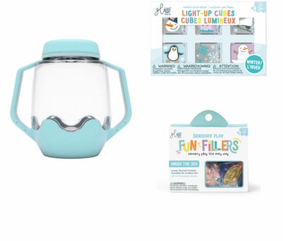 Glo Pals - VOORDEELSET Winter - Play cup blue - fun fillers under the sea - light-up cubes winter 6 stuks - badspeelgoed - sensorisch speelgoed