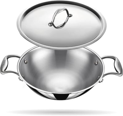 Diepe Kadhai van RVS voor Inductie - 24 cm, 2,6 L - Perfect voor Curries en Roerbakgerechten