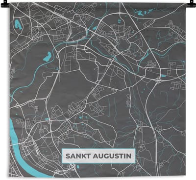 Wandkleed - Wanddoek - Stadskaart – Plattegrond – Duitsland – Blauw – Sankt Augustin – Kaart - 180x180 cm - Wandtapijt