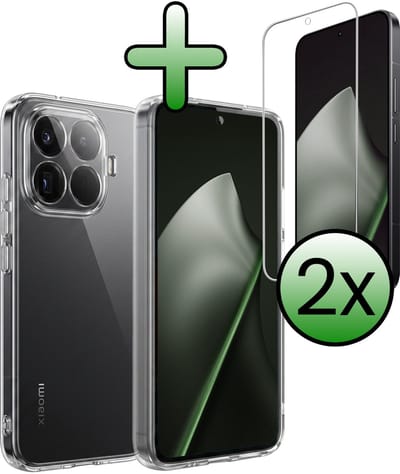 Hoesje Met 2x Screenprotector - Geschikt voor Xiaomi 15T Pro - Sterk & Shockproof - Back Cover - Siliconen Case - Telefoon Hoes - Transparant