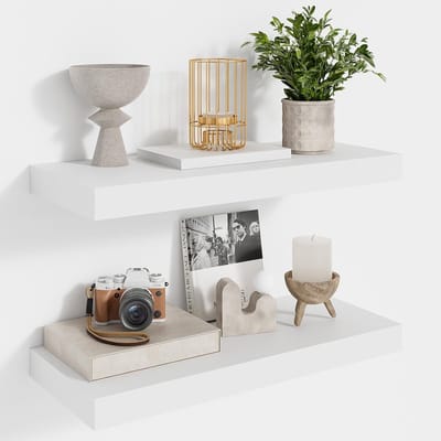 Famanu – Set van 2 houten zwevende wandplanken - 40 cm - wit - geschikt voor keuken - woonkamer of slaapkamer - Japandi geïnspireerd