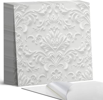 Coloray Plaktegels - Elegant reliëfpatroon Zelfklevende Tegels - 20 cm x 20 cm - Wit Plaktegels - 20 stuks - Vierkant PVC Tegels - Plaktegels Badkamer - Plaktegels Vloer - Vinyltegels Vloer Zelfklevend - Wandtegel Zelfklevend