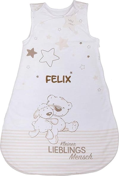 Baby slaapzak met naam geborduurd - LIEBLINGSMENSCH motief - 110cm - ideaal voor elk seizoen