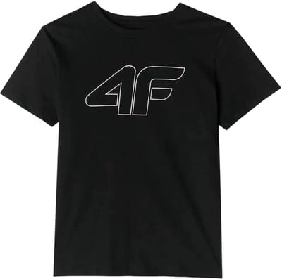 Kinder T-shirt van katoen 4F Slim Fit Zwart met Groot Logo - Maat 122