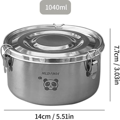 WORTHBUY Boîte à déjeuner ronde portable avec couvercle Contenant de stockage alimentaire en acier inoxydable 304 Boîte Bento étanche pour le camping pique-nique