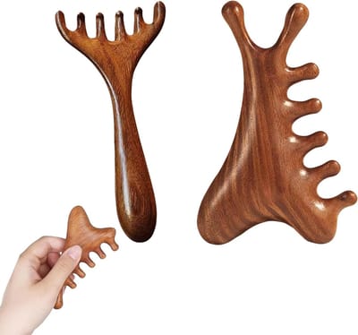 Multifunctionele Houten Hoofdmassage Kam - Massage Tool voor Hoofdhuid, Gezicht en Lichaam, 2 Stuks, Bruin