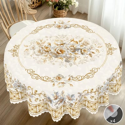Couronne de fleurs du Jour de l'Indépendance Nappe rectangulaire imperméable Fleur étoile rouge bleue Drapeau USA Housse de table pour dîner cuisine 152X220Cm beige