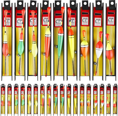Dailygoods - Hengeldobbers - Vissen bobber drijver - Geel - Vislijn en haak - Ideaal voor meer en rivier - 27 stuks hengeldobbers