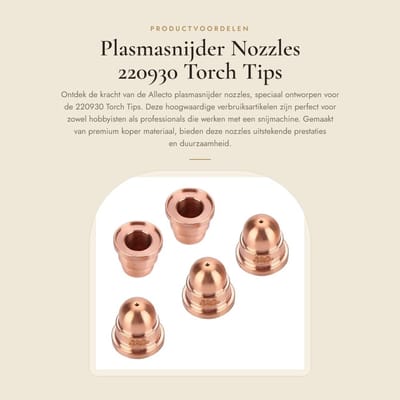 Dailygoods- Plasmasnijder Nozzles Set van 5 - Premium Koper - Verbruiksartikelen - Geschikt voor Snijmachine - Model 220930 - Betere Prestaties - Snijmondstukken