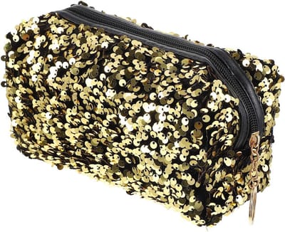 Cosmetica Tas met Pailletten - Reistas voor Toiletartikelen in Wijnrood - Luxe Make-up Bag voor Reizen en Dagelijks Gebruik