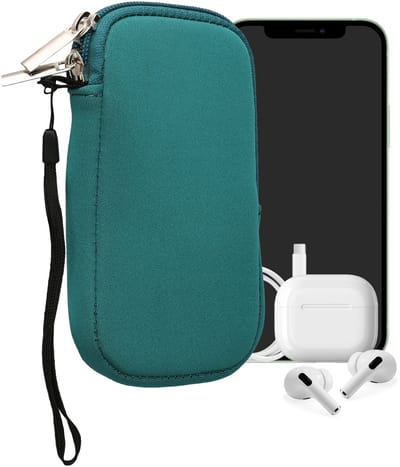 kwmobile telefoontasje universeel geschikt voor S - 4,5" smartphones - 14,4 x 8,3 cm - Hoesje met rits en polslusje -In petrol -