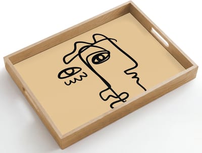 Dienblad hout 50x35 cm - Schootdienblad - Overlappende profielen - Lichtbruin - Zwart - Borrelplank rechthoek - Plateau dienbladen