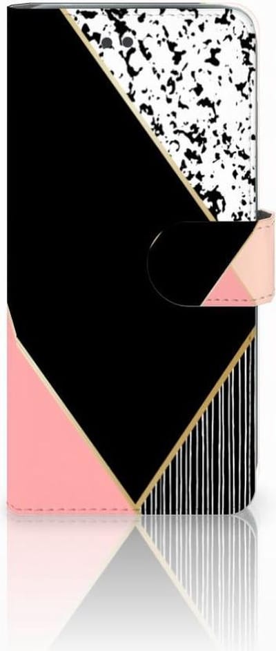 Apple iPhone 7 Plus | 8 Plus Book Case Zwart Roze Vormen