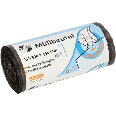 Deiss UNIVERSAL PLUS® afvalzakken, gemaakt van HDPE, B 390 x H 490 mm, 15 liter, grijs, 50 stuks