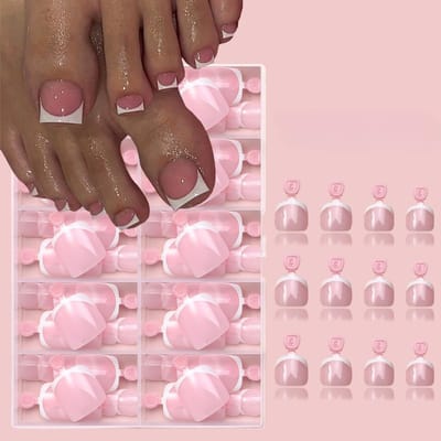 120 stuks/doos Roze Teennagel Press-Ons Vierkante Franse Tips Teennagel Press-Ons Dikke Kunstteennagel Verlenging Acryl Volledige Dekking Nep Teennagels Nagelbenodigdheden 120pcs gray