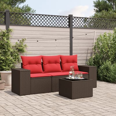 vidaXL - 4-delige - tuinbankset - met - kussens, - bruin - polyrotan