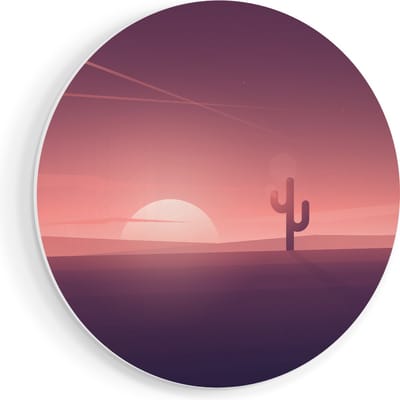 Artaza Forex Muurcirkel Zonsondergang In De Woestijn Met Een Cactus - 90x90 cm - Groot - Wandcirkel - Rond Schilderij - Muurdecoratie Cirkel