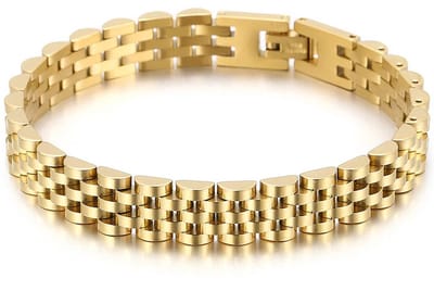 Mini Jubilee Heren Armband - Horlogeband Stijl - Goud Kleurig - Staal - 10mm - Schakelarmband - Armbanden Mannen Dames - Papa Cadeau Voor Mannen - Vaderdag