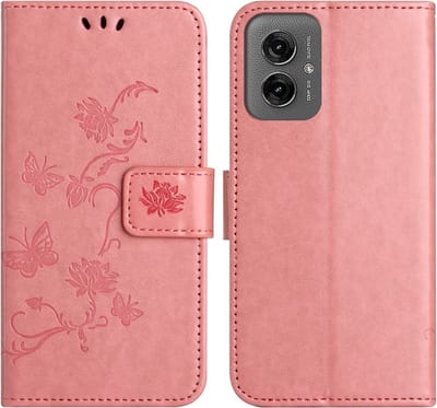 Coverup Hoesje - Geschikt voor Motorola Moto G55 Hoesje - Coverup Bloemen & Vlinders Book Case - Roze
