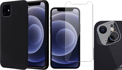 Hoesje geschikt voor iPhone 13 - Fluweelzachte Backcover - Zwart - Met Screenprotector en Camera Screen Protector