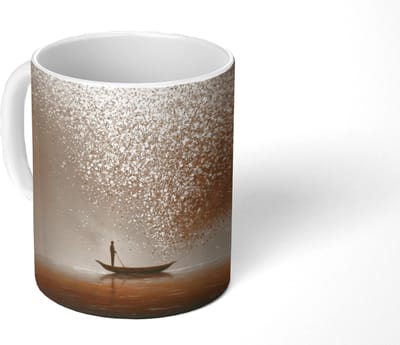Mok - Koffiemok - Bootje - Blaadjes - Goud - Water - Mokken - 350 ML - Beker - Koffiemokken - Theemok