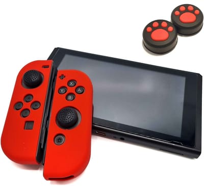 Gadgetpoint - Hoesjes & Skins + Thumb Grips voor Nintendo Switch 1 - Performance Gaming Case - Soft Grip Covers - Anti-Slip Joy-Con Controller Accessoires - Rood + Pootjes Zwart met Rood