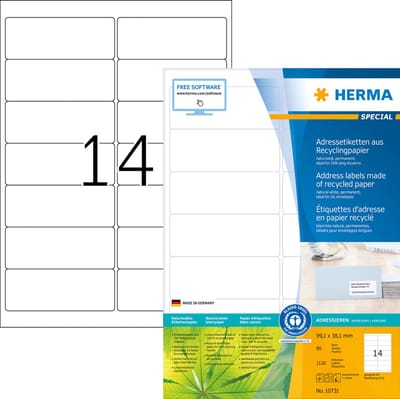 Etikett HERMA Recycling 10731 99,1x38,1mm 1120 Stück weiß