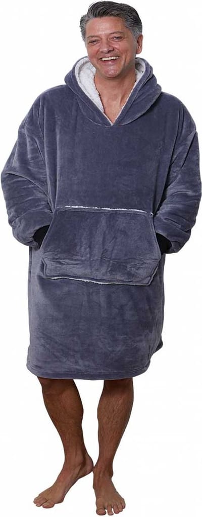 Badrock Hoodie deken - Fleece deken met mouwen en capuchon – Oversized hoodie deken met mouwen – Fleece deken – Fleece TV deken – Plaid met mouwen – hoodie blanket - Warm & zacht – Fleece poncho - antraciet grijs