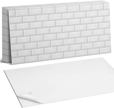 Coloray Plaktegels - Tegels in een baksteenopstelling Zelfklevende Wandtegels - 40 cm x 20 cm - Wit Plaktegels - 10 stuks - Rechthoek PVC Tegels - Plaktegels Badkamer - Vloertegels Zelfklevend - Vinyl Tegels - Portugese Tegels