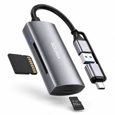 Sounix SD Kaartlezer - SD 3.0 en MicroSD 3.0 - USB 3.0 en USB C Card Reader - OTG Kaartlezer- High Speed Cardreader voor SD/Micro SD - Aluminium