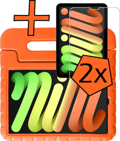 Hoesje - Geschikt voor Apple iPad Mini 7 (2024) - 8.3 inch - 7e Generatie - Met 2x Screenprotector - Kinderhoes Shockproof Bumper - Kidsproof Case - Tablet Hoes - Kinder Hoes Cover - Oranje