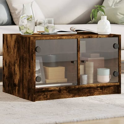 vidaXL - Salontafel - met - glazen - deuren - 68x50x42 - cm - gerookt - eikenkleurig