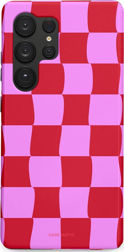 Casetastic hoesje geschikt voor Samsung Galaxy S25 Ultra - Dubbellaagse bescherming - Dansend Ruitje - Fashion Case - Rood Lavendel Roze