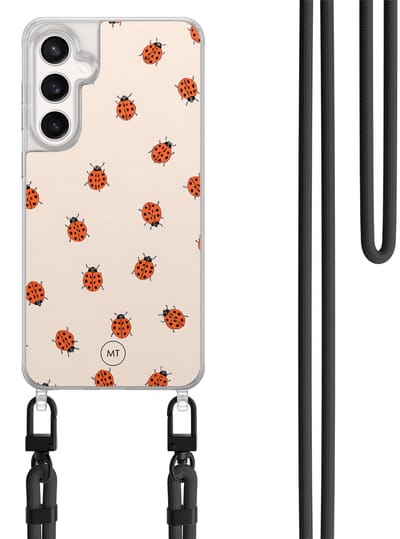 Hoesje met koord geschikt voor Samsung Galaxy S24 FE - Lieveheerstbeestjes - Inclusief Zwart koord - Crossbody beschermhoes - Transparant, Multi - Mooie Telefoonhoesjes