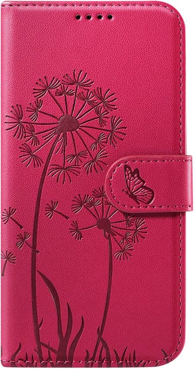 Zanae, Portemonneehoesje Geschikt voor Samsung Galaxy A26 Premium Design Bloemen Vlinder, Rood