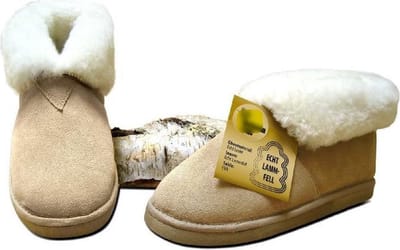 Lederen huisschoen Pantoffel dames en heren gevoerd met lamswol maat 39 kleur beige en naturel binnenkant