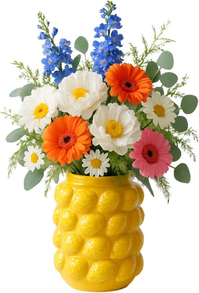 MISOU Citroenvaas - 14x14x19cm - Bloempot - met Citroenen - Plantenpot - Hoge Bloempotten - voor Binnen en Buiten - Citroen Vaas - Large - Cement - CITRINE