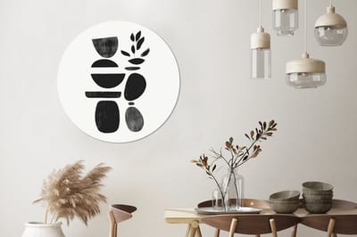 WallCircle - Wandcirkel - Muurcirkel - Japandi - Zwart - Abstract - Aluminium - Dibond - 90x90 cm - Binnen en Buiten
