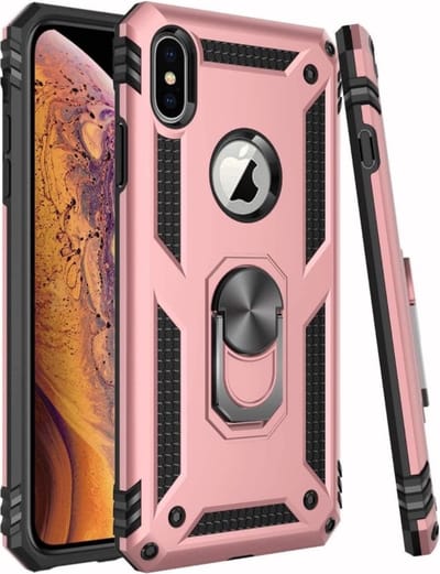 LuxeBass Hoesje geschikt voor iPhone XR Hoesje - Anti-Shock Hybrid Ring Armor rose goud