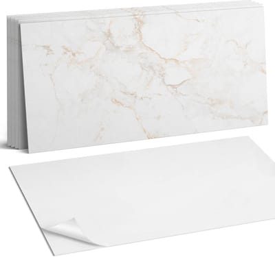 Coloray Plaktegels - Elegant marmerpatroon Wandtegel Zelfklevend - 60 cm x 30 cm - Wit Plaktegels - 6 stuks - Rechthoek PVC Tegels - Plaktegels Keuken - Zelfklevende Vloertegels Badkamer - Vinyl Tegels Zelfklevend - Zelfklevende Wandtegels