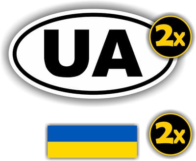 Jerma - UA- Oekraïne - Vlag - Auto - Sticker - 2x ovaal 13x7 cm - 2st 7x2.5 cm - Vinyl - Zelfklevend