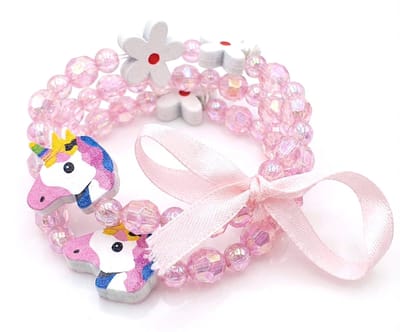 Set van 3 kralenarmbanden voor kinderen roze met unicorn