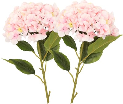 DK Design Kunstbloem Hortensia tak - 2x - lichtroze - 109 cm - losse steel - Kunst zijdebloemen