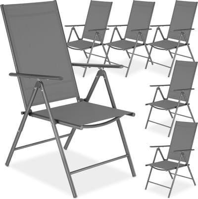 tectake® Tuinstoelen - Set van 6 - Campingstoelen met 8-voudig Verstelbare Hoge Rugleuning - Opklapbaar en Lichtgewicht - Stalen Frame met Ademend Textileen Gaas - Stoelen voor Tuin en Balkon - Antraciet