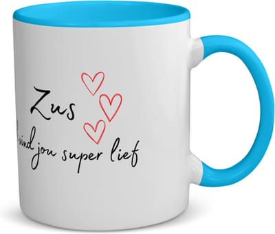 Akyol - zus ik vind jou super lief koffiemok - theemok - blauw - Zus - de liefste zus - verjaardag - cadeautje voor zus - zus artikelen - kado - geschenk - 350 ML inhoud