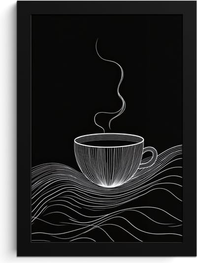 Fotolijst inclusief poster - Posterlijst 20x30 cm - Posters - Lijntekening - Koffiekop - Zwart - Foto in lijst - Keuken decoratie muur - Wanddecoratie accessoires - Muurdecoratie - Schilderijen
