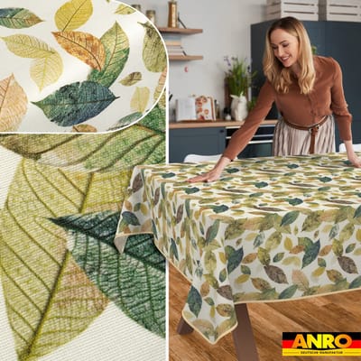 ANRO Tafelkleed Bloemen en vogels Beige 160x100cm Met sierband Afwasbaar Waterafstotend