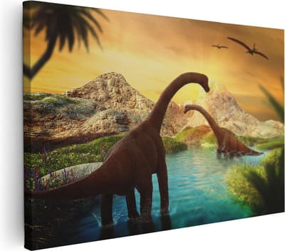 Artaza Canvas Schilderij Dinosaurus - 30x20 cm - Klein - Wanddecoratie Natuur - Muurdecoratie Dieren - Schilderijen Op Canvas Landschap