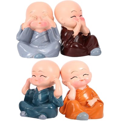 4pcs Mignon Petit Moine Figurine Statue Sculpture en Résine Décoration Maison Bureau Artisanat Cadeau gray