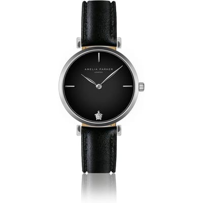 Lederen horloge voor vrouwen Amelia Parker Night Shore Black